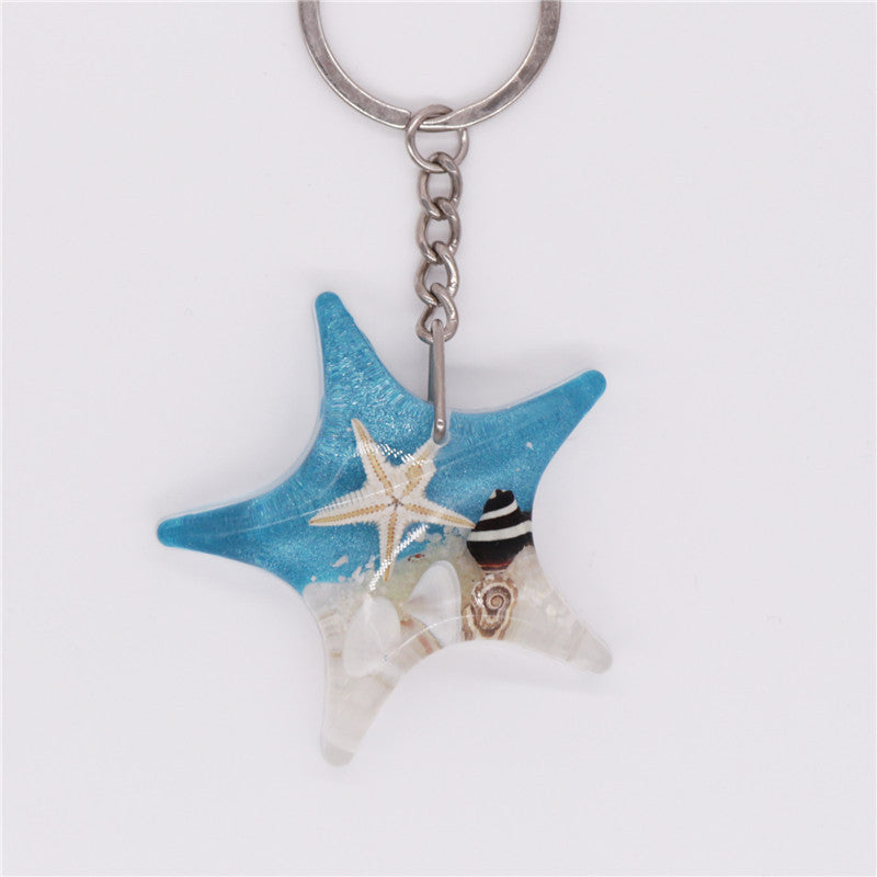 Wholesale 6pcs/pack Resin Epoxy Micro Landscape Starfish Keychain